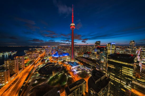 Panoramic View of Toronto Cityscape at Night, Ontario, Canada