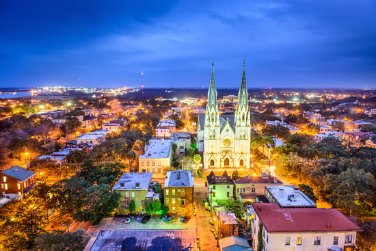 Vista panoramica di Savannah in Georgia, Stati Uniti