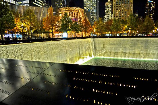 911 Memorial North Pool & Museum at Night WTC World Trade Center Lower Manhattan, New York City, NY